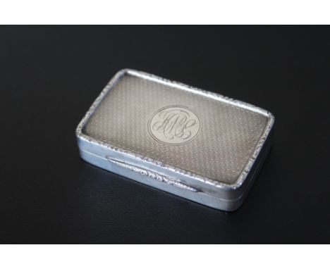 A HALLMARKED SILVER SNUFF BOX - CHESTER 1912, makers mark C.C., with raised border, and engine turned decoration, W 6.75 cm