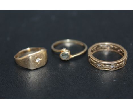 A HALLMARKED 9 CARAT GOLD ETERNITY RING, approx weight 2.3g, ring size K, together with a hallmarked 9 carat gold dress ring,