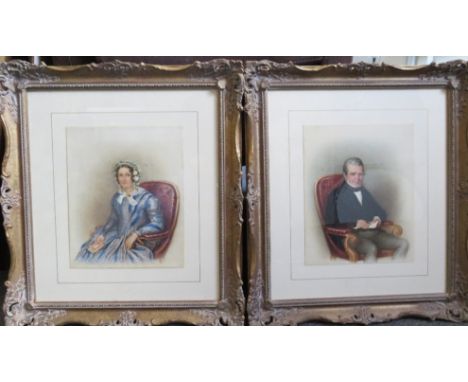 KENNINGTON (XIX). English school, a pair of portrait studies of a seated lady and gentleman. Signed on letter that the gentle