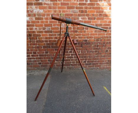 A BOER WAR PERIOD BRITISH MILITARY FIELD TELESCOPE WITH TRIPOD BY W. WATSON OF LONDON, the two drawer telescope with leather 