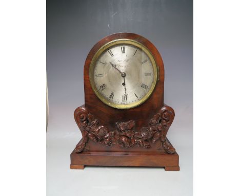 A LARGE WALNUT CASED SINGLE FUSEE BRACKET CLOCK BY THOMAS HALL OF LIVERPOOL, the arched top case with scrollwork sides and fl