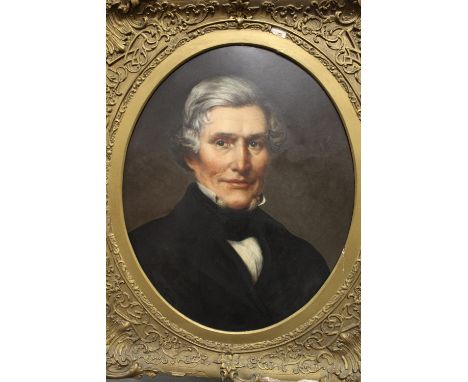 ENGLISH SCHOOL (XIX). Portrait of a gentleman in a black jacket, oil on board, gilt framed, 55 x 44 cm 