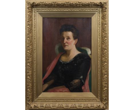 SCOTTISH SCHOOL,PORTRAIT OF A LADY IN BLACK DRESS WITH PINK SHAWLoil on canvas, signed 'McLellan'75cm x 50cmFramed