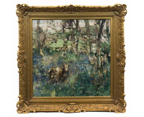 EDWARD ATKINSON HORNEL (1864 - 1933), GOATS AMIDST BLUEBELLS AND BIRCHES oil on canvas, signed and dated 1901 60.96cm x 60.96