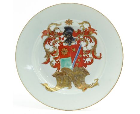 Depicting shield with coat of arms, 24 cm. in diameter.