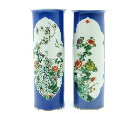 Polychrome floral decor, marked on bottom with double ring, 36 cm. tall.