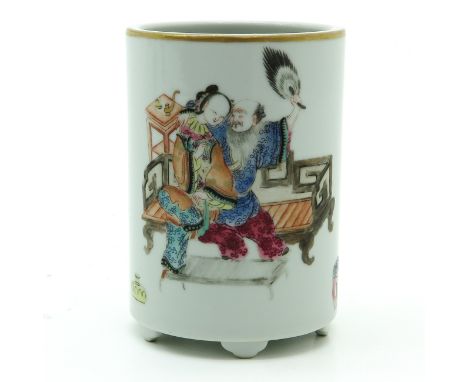 Depicting Chinese man and woman with signed Chinese text, marked on bottom with seal mark, 12 cm. tall.