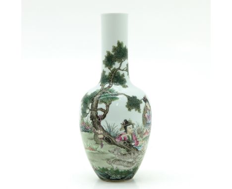 Depicting Chinese ladies in garden with animals, marked on bottom with seal mark, 22 cm. tall.