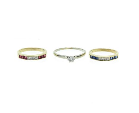 Lot of 3.  Gold, diamond ruby, and sapphire.
