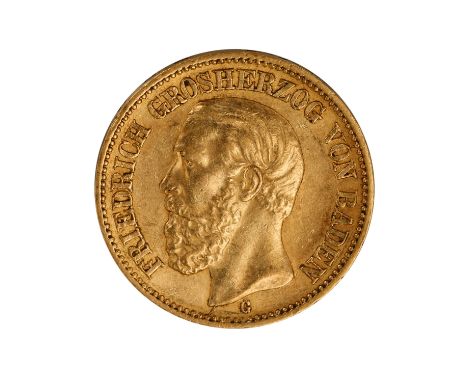 Deutsches Kaiserreich / Baden - 20 Mark 1894, Großherzog Friedrich, GOLD, J.189, vz., leichte Randfehler.| German Empire / Ba