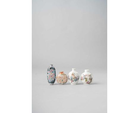 FOUR CHINESE SNUFF BOTTLESQING DYNASTYOne a famille rose 'hundred boys' snuff bottle, with a four-character Qianlong mark; an
