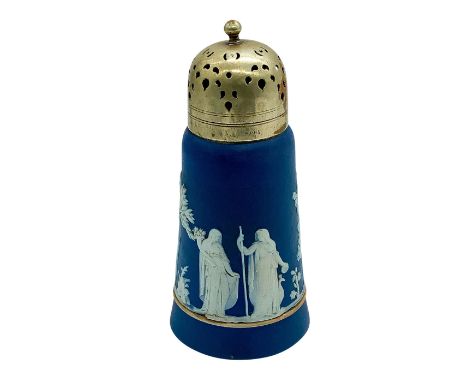 Decorated with classical images in high relief maidens and children. Silver plated lid marked "EPNS." Wedgwood impressed back
