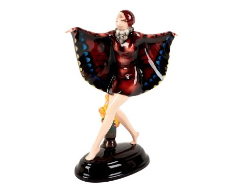 Stunning Art Deco sculpture of a woman with magenta butterfly wings.Goldscheider backstamp. This item has no reserve. Artist: