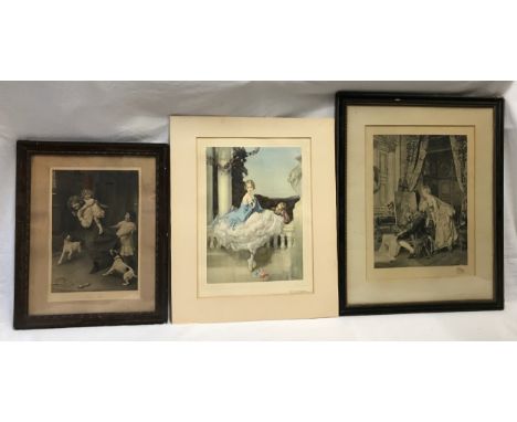 A selection of 2 signed prints and1 etching of 'Gee up' by Arthur J Elsley, Seated ballerina signed by W.E. Webster and an ar