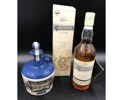 Bottle of Lambs Navy Rum, HMS Warrior, 750ml, sealed and Cragganmore 12 year old Scotch Whisky 70cl, sealed with box.Conditio