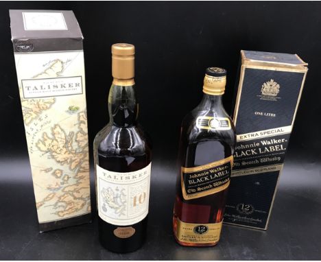 Two bottles of Whisky, Talisker 10 year old single malt Scotch Whisky, 1 litre and Johnnie walker Extra Special Black Label, 