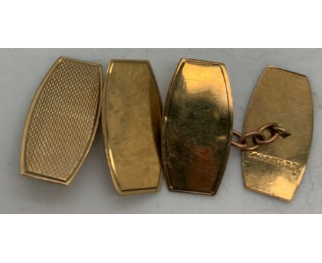 A pair of 9ct gold cufflinks with engine turned decoration. 3.5gms.Condition ReportSlight dents in places.
