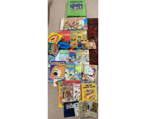 Vintage games annuals and comics to include Subbuteo, Dad's Army, Cluedo, Matchbox lap counter, Dougal's, Beano etc.Condition