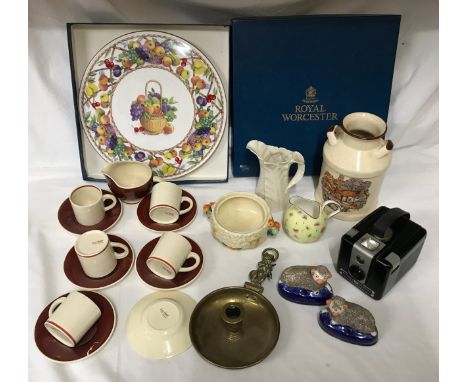 Mixed lot, Clarice Cliff Celtic Harvest preserve dish (no lid) Royal Worcester white leaf jug 13cms h, Royal Worcester Fruit 