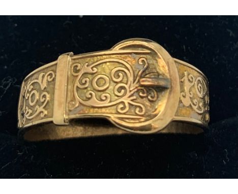 A 9ct yellow gold buckle ring, size Y, weight 3.7gms.Condition ReportShank worn.
