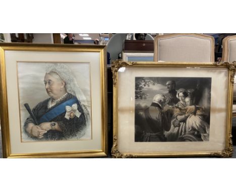 Two gilt framed prints of Queen Victoria, print size 48 x 43cms, other 42 x 49.5cms.