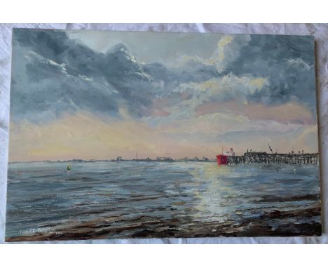 James E Deighton oil on canvas 2011, unframed seascape 50 x 76cm.Condition ReportFair condition.
