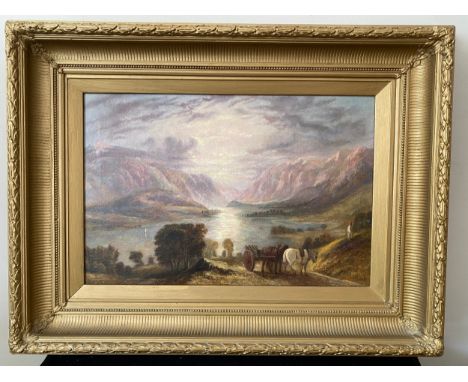 GEORGE DUNLOP LESLIE (1835-1921) oil on canvas, Cumberland Lake Scene February 1904, signed lower right in deep gilt frame.Co