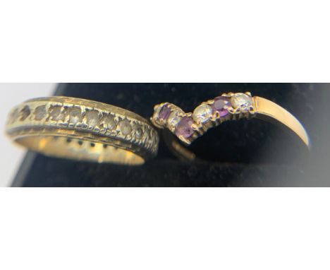 Two 9ct gold rings set with stones, size O and L. 4.6gms.Condition ReportEternity ring lacking 1 stone.