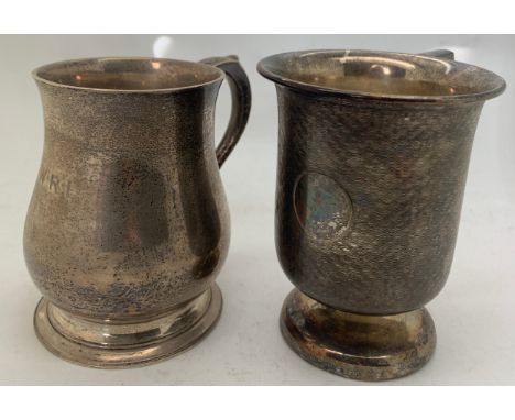 Two silver tankards London 1939 initialled to front and the other with engine turned decoration and vacant cartouche Chester 