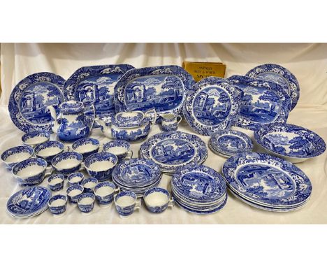 A quantity of Copeland Spode Blue and White Pottery printed with "Italian" pattern, various dates (60 pieces) comprising 3 me