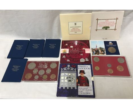 A collection of coins to include 1986, 1987, 1993 and 1994 United Kingdom brilliant uncirculated coin collections, Coinage of