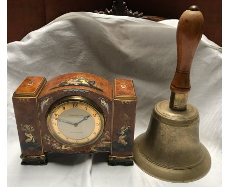 Mixed lot, maple veneered Chinese painted mantle clock, Wm Greenwood and Sons, Leeds and Huddersfield, 15 h x 20 w x 7.5cms d