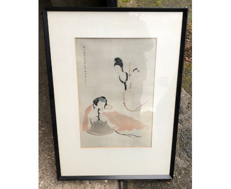 A framed Japanese wood block print, geisha girl, signed upper left. Picture size 48 h x 31.5cms w.Condition ReportGood condit