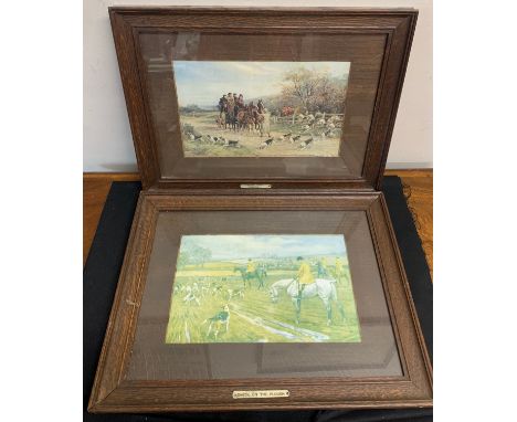 Two oak framed and glazed hunting prints " Hounds First". Heywood Hardy and "Check the Plough" 17 x 28cms.Condition ReportGoo