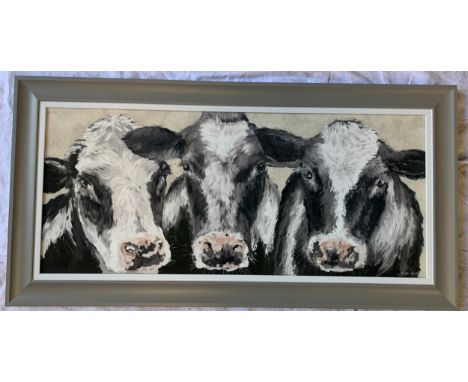 Two prints one by Hollie Rose of three cattle 36 x 84cm together with a Frost and Reed print of 2 Westies 30 x 43cm.Condition