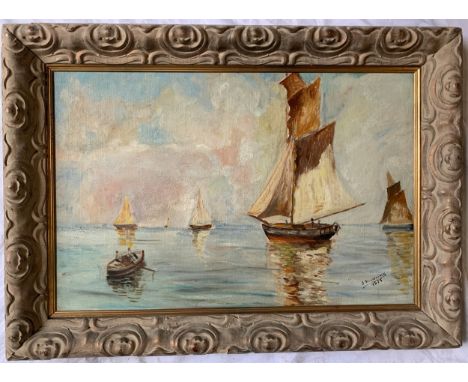 Oil on canvas seascape, signed indistinctly 1925. 38 x 58cm.Condition ReportGood condition.