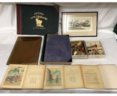 A mixed lot to include leather bound book Westminster Abbey by JW Loftie c1890, Pictures of life and character by John Leech 