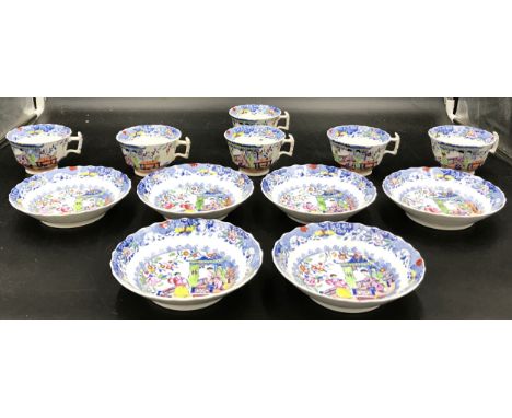 A 19thC part tea service comprising 6 cups, 6 saucers.Condition Reportone cup with small hole, one with stains, one with hair