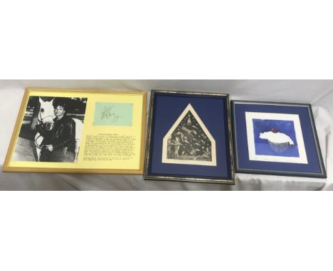 Patrick Swayze autograph on paper, framed with photo print, frame 32 x 43cm together with two artist signed prints, Philip Ea