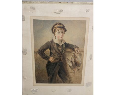 An unframed  watercolour of a young man with game. 26 x 19.5cm.Condition ReportMount a/f.