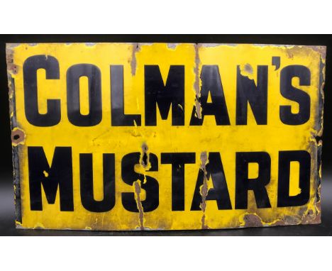Enamel sign 'Colman's Mustard' 27cms w x 45cms h.Condition ReportRust and enamel chips and hole to centre above the 's'.