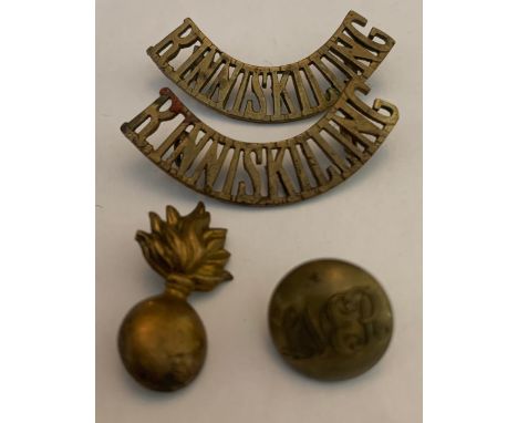 Two Royal Inniskilling Fusiliers, LNER button and badge.