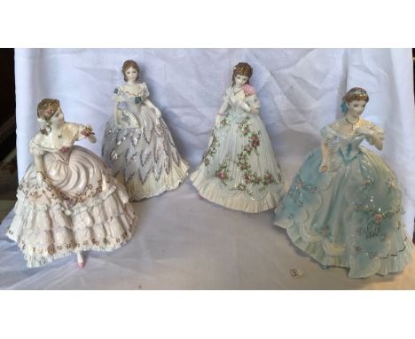 Royal Worcester collection of 4 figurines, Romance of the Victorian Era, Fairest Rose - 7300 of 12500, The First Quadrille - 