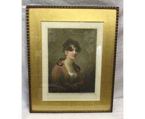 Elizabeth Gulland (1857-1934) signed mezzotint published 1919 portrait of Miss De Vismes, after Sir Henry Raeburn. Print size