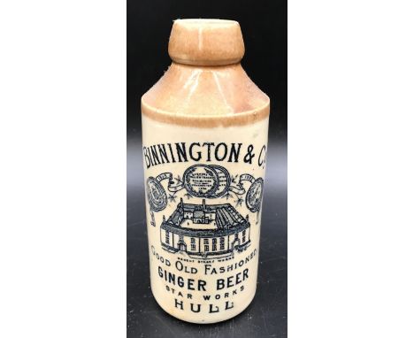 A rare Binnington &amp; Co ginger beer bottle, Star Works Hull with print design of Regent Street Works factory. 17cms h.Cond