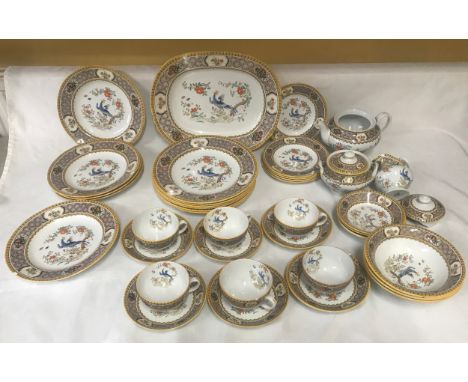 Mintons China, Cockatrice blue/brown dinnerware, 38 piece to include meat plate 34cms w, six large dinner plates 26cms w, fiv