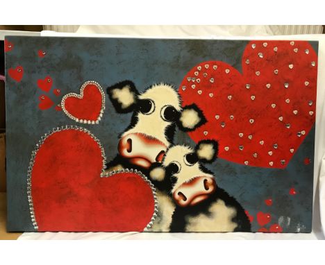 Caroline Shotton Ltd Edition "Falling in Love With Moo" 64/195. Lithograph giclee on canvas, circa 2008. 70cms h x 112cms w.C