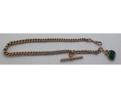 A 9ct gold watch chain and fob 33cms l. Total weight 17.9gms.Condition ReportGood condition.
