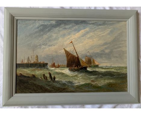 E. Lara oil on canvas seascape 39 x 60cm.Condition ReportThree patches to reverse.