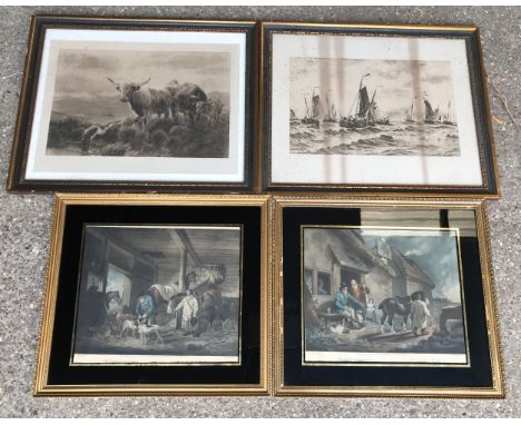 A selection of 4 framed prints to include a pair of G. Morland, The First of September, Morning and Evening, print size. 35 h